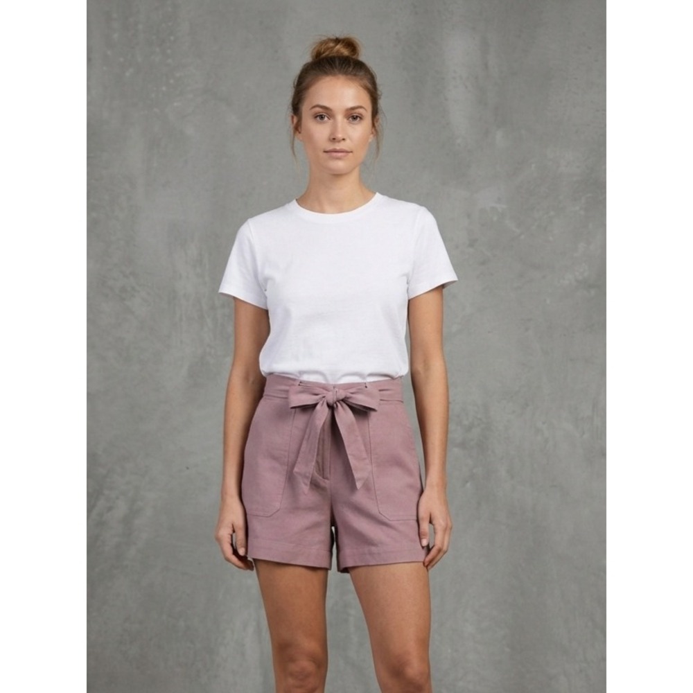 KanCan Linen Blend Tie Waist High Rise Paperbag Utility Shorts Mauve Medium